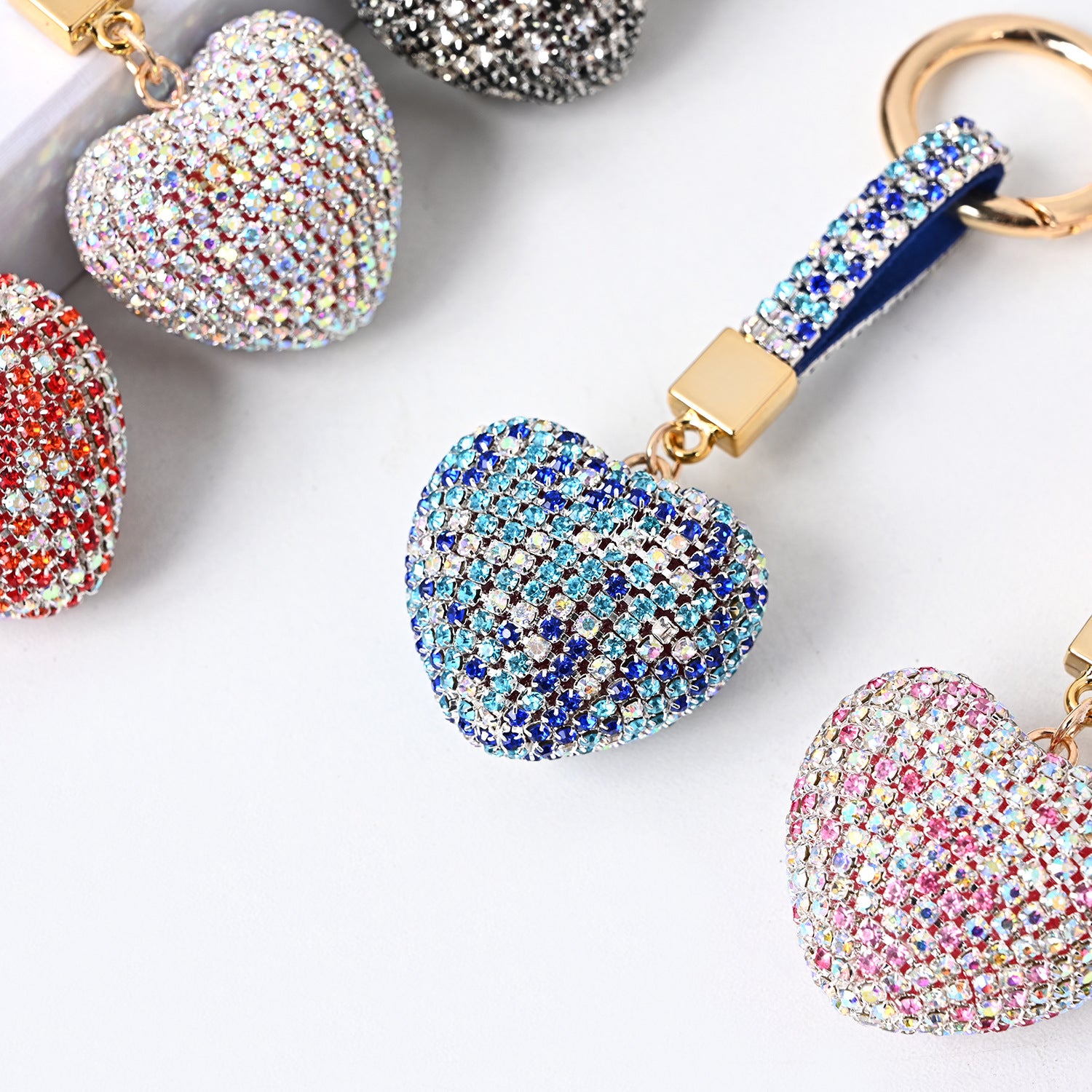 Comercio al por mayor PU Diamond Crystal Peach Heart Love Llavero